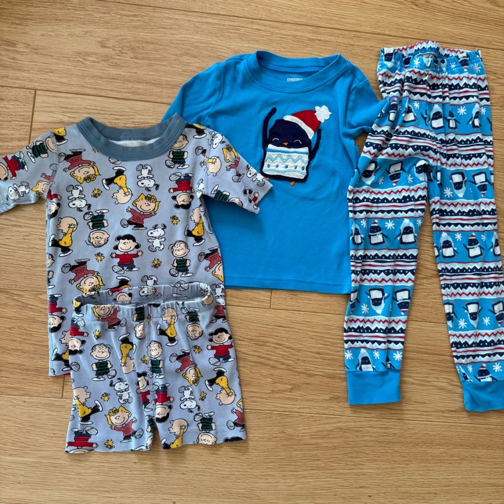 Hanna Andersson Gymboree Pajamas Kids 4 Blue Peanuts Snoopy Penguin Holiday
